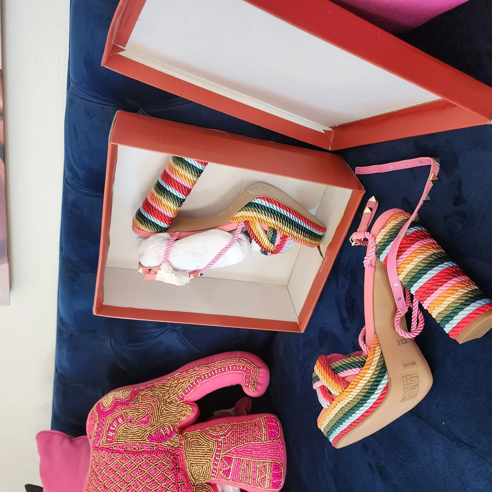 Colorful Striped Women's Platform Sandals - Picture 2 of 4